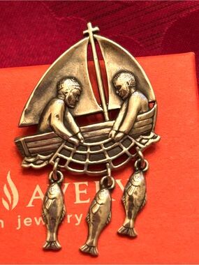 Retired James Avery Fishers Of Men Brooch Pin Boat Sterling Silver